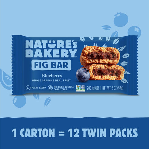 packs- 12 count Nature's Bakery Whole Wheat Fig Bars, Blueberry, Real Fruit, Vegan, Non-GMO, Snack bar, Twin