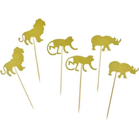30 Pack Gold Glitter Jungle Safari Animal Cake Cupcake Toppers - Decorations for Baby Shower and Birthday Party