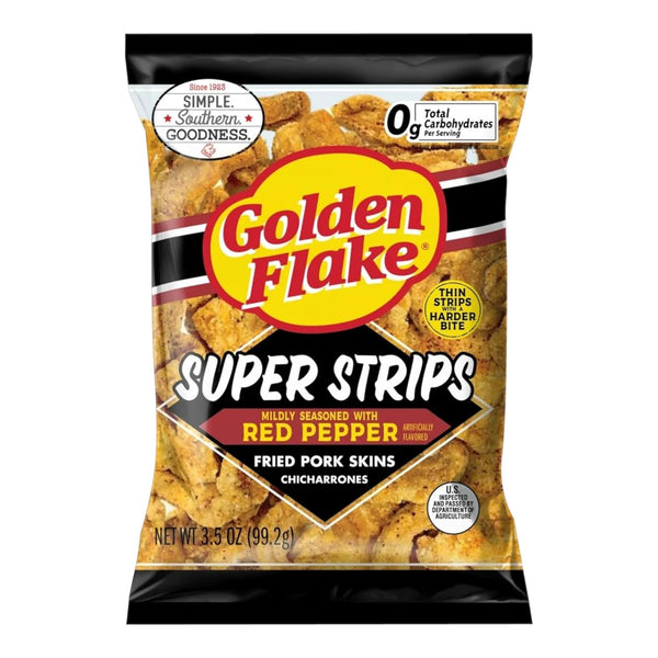 Golden Flake, Red Pepper Super Strips Fried Pork Skins Chicharrones, 3.5 Ounce