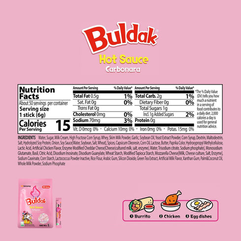 0.17 oz (Pack 50) Samyang Buldak Korean Spicy Hot Chicken Stick Sauce Carbonara Flavor Authentic Korean Sauce for Ramen
