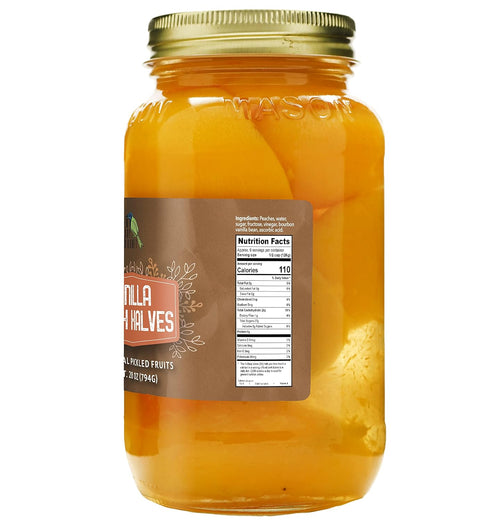 28 Green Jay Gourmet Vanilla Peaches in a Quart Jar - Fresh Hand Jarred Fruit for Cooking & Pantry Home Grown