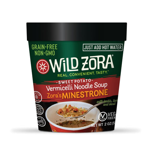 4-pk Wild Zora Vermicelli Noodle Soup, Instant Cup of Soup Snack w/ Sweet Potato Glass Noodles, Gluten Free Made w/