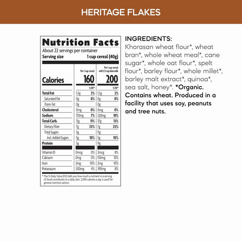32 oz (Pack 1), 23g Packaging Nature's Path Organic Heritage Flakes Cereal, of Ancient Grains, Whole Grains, Non-GMO