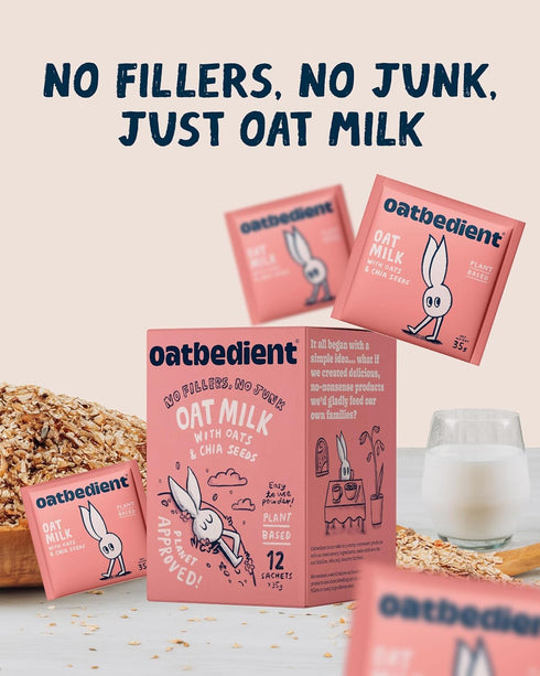 10 oz 12 Oatbedient Oat Milk Powder, Sachets, Non-Dairy Milk Powder, NGMO, Vegan, No Preservatives, Lactose Free Milk