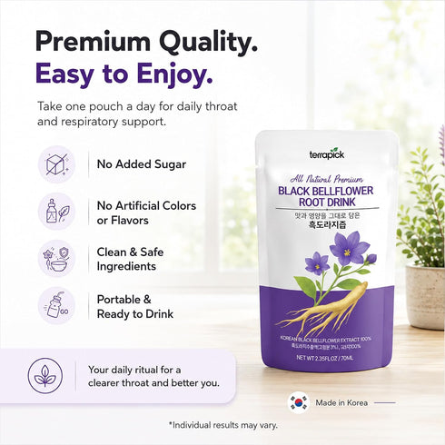 100% (30 TERRAPICK Korean Black Bellflower Extract Premium Root Juice for Lung & Throat Health, Korean-Grown Black