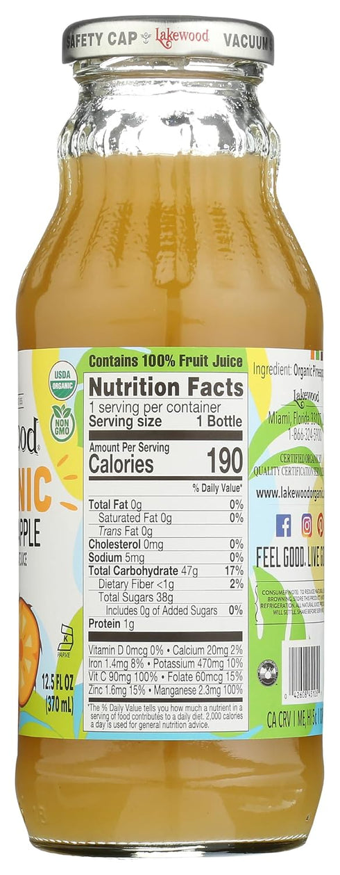 (1 12.5 OZ) Lakewood Organic Fresh Pressed Pure Pineapple X FL