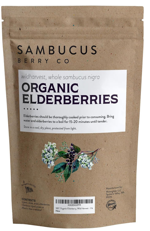 100% 1lb Immune 1 Certified USDA - Organic Dried Elderberries - Bulk - Non-Irradiated, Non-GMO, Wild Harvest, Whole