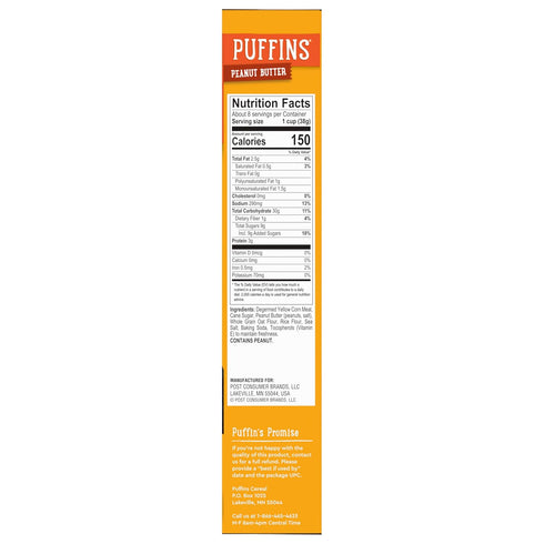 11 oz (Pack 1) Barbara's Puffins Peanut Butter Cereal, Vegan, Kosher, Non-GMO Project Verified, Box