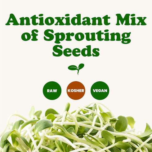 8 Food to Live - Antioxidant Mix of Sprouting Seeds, Ounces - Broccoli, Clover, Alfalfa, Kosher, Raw, Vegan