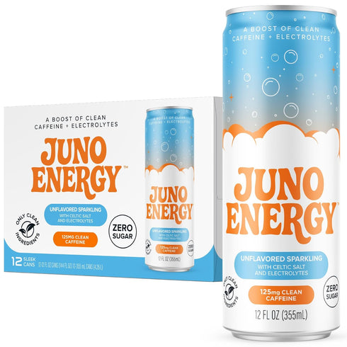JUNO ENERGY Unflavored Sparkling Energy Drink - Sugar Free, 125mg Organic Caffeine