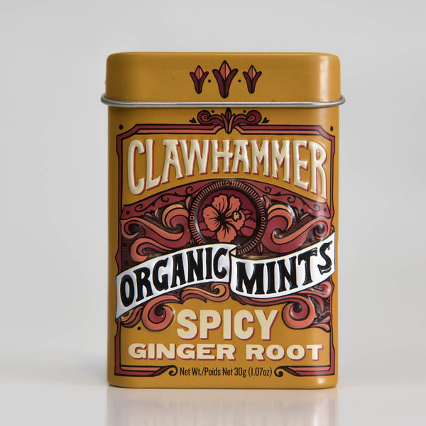 Clawhammer Organic Mints, USDA Certified Organic, Gluten Free, Non-GMO, Spicy Ginger Root, 30 Count Tin