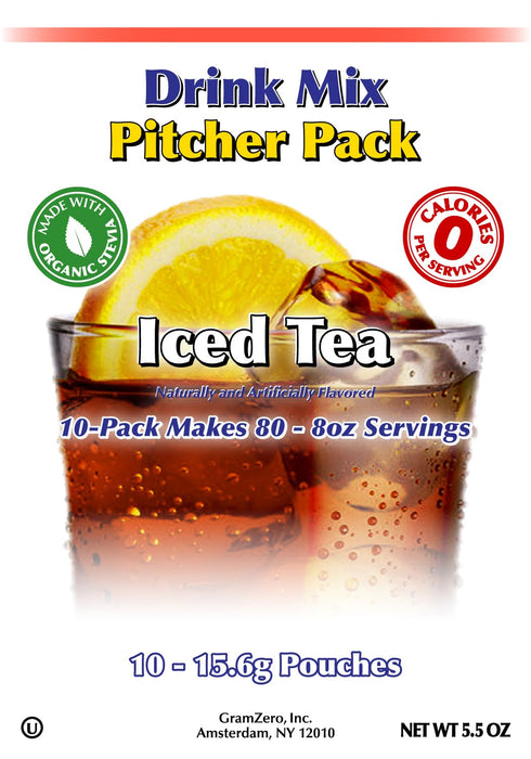 GramZero Sugar Free Iced Tea Drink Mix, Pitcher Pack - Zero Calorie, Stevia Sweetened