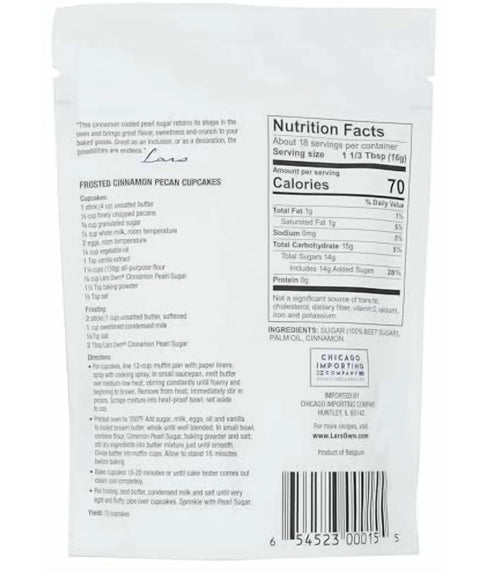 1-Pack, 10-oz Lars Own Cinnamon Pearl Sugar Resealable Pouch Warm Spice Crunch for Baking Oven-Safe Inclusion