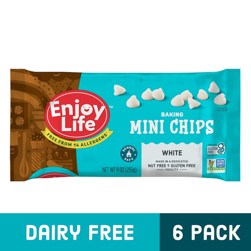 9 oz (Pack 6), Enjoy Life Baking White Baking Chips, Dairy, Soy, & Nut Free, Non GMO, Gluten Free, Vegan Chocolate