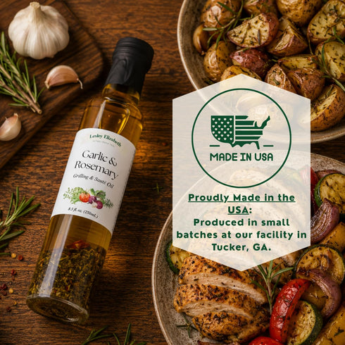 8.5 oz Lesley Elizabeth Garlic Rosemary Grilling & Saut Cooking Oil, fl Herb-Infused Olive & Canola Oil for Roasting