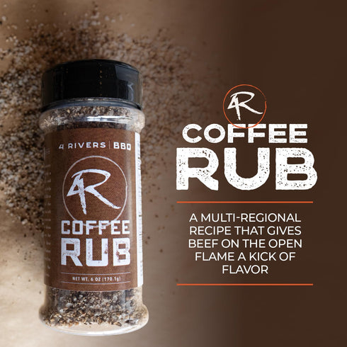 4 pack 6 oz Rivers Smokehouse Coffee Dry Rub; multi-regional BBQ flavor, gluten free, great for a variety of brisket