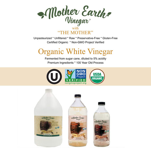 16 Oz (Pack 1)) Mother Earth, Organic Vinegar with The Mother, Raw, Unpasteurized, Unfiltered - White Vinegar, Apple
