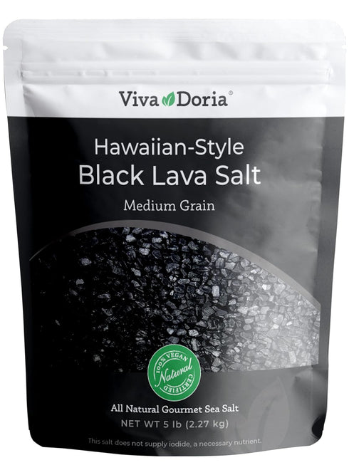 Viva Doria Hawaiian Black Lava Sea Salt, Lava Salt, Medium Grain, 5