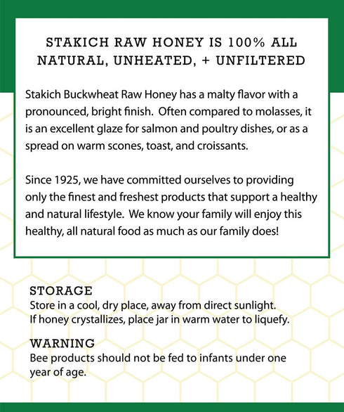 (40 Stakich Buckwheat Antioxidant Raw Honey - Pure, Unprocessed, Unheated, Kosher ounce))