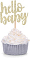24 CT Gold Glitter Hello Baby Cupcake Toppers for Baby Shower Party Decor