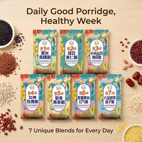 xapuo Pack 7 60g Multigrain Congee Variety Flavors, Each Instant Breakfast Porridge, Mixed Bean Grain Soup, Easy Cook