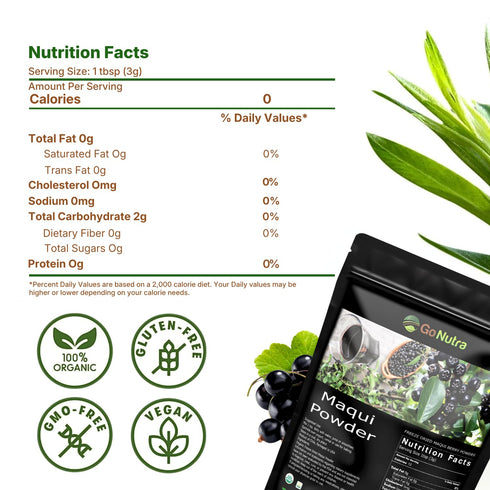 100% 16 (1 lb) Go Nutra Organic Maqui Berry Powder | Maqui Superfood Freeze-Dried for Nutrition & Flavor | Chile Grown