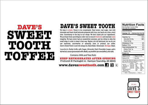 Set (4 oz. 3) Dave's Sweet Tooth Toffee - Peanut Butter Crunch Toffee Gift x - Homemade & Handmade Peanut Butter