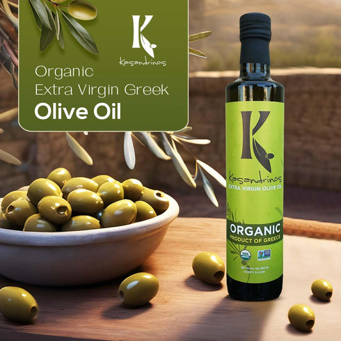 100% 500 ml 16.9 oz Kasandrinos Organic Olive Oil Extra Virgin, Polyphenol Rich Greek Olive Oil, Organic First Cold