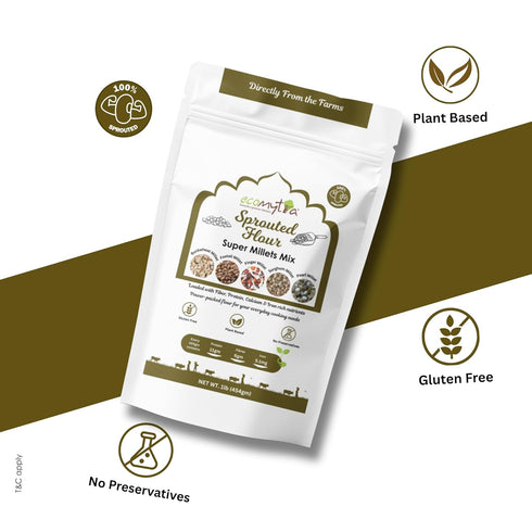 Ecomytra 100% 1lb (454g) Sprouted Super Millets Mix Flour Sprouted Ancient Millet Grains Gluten Free, High Fiber, Plant