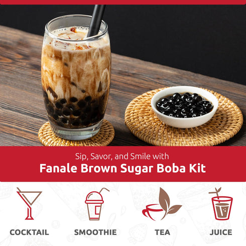 1 12 oz Fanale Brown Sugar Boba Tea Kit with Boba Pearls, US Boba Co Tapioca Pearl Made in USA Pound, Brown sugar boba