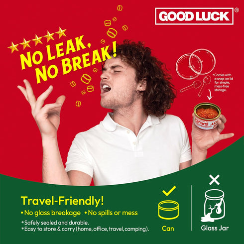 6 GOOD LUCK Hot Sauce, Spicy Chili Oil with High-Grade Chopped Chili Cans Chili Paste, Vegan-Friendly, Ideal for Daily