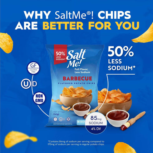 50% 5 Pack 6 SaltMe! BBQ Potato Chips, Low Salt, Kosher, Non-GMO, Better for You Chips, Flavorful, Ounces