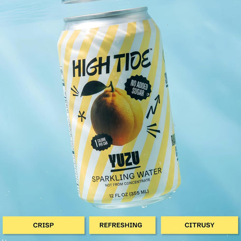 1 12 Oz High Tide Yuzu Sparkling Water - Flavored Carbonated Water Beverage, Calorie per Can, Made with Real Yuzu Juice