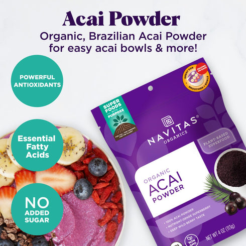 Navitas Organics Acai Powder, 4oz. Bag, Antioxidants, Fiber, Non GMO, Gluten Free, Keto
