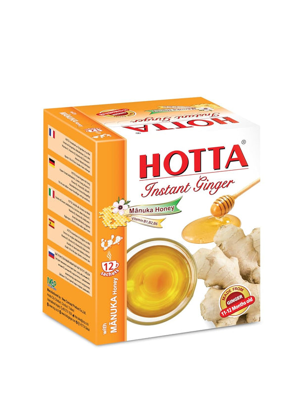 HOTTA Instant Ginger Drink with Manuka Honey, Naturally Sweet, Caffeine-Free Herbal Tea,
