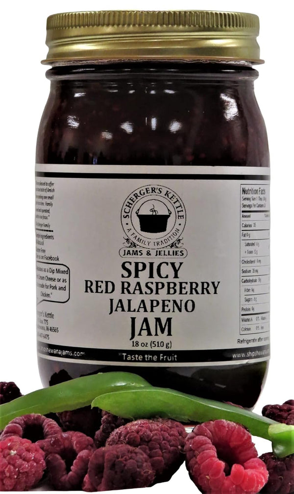 Scherger's Kettle - Shipshewana, IN Spicy Red Raspberry Jalapeno Jam, 18 oz