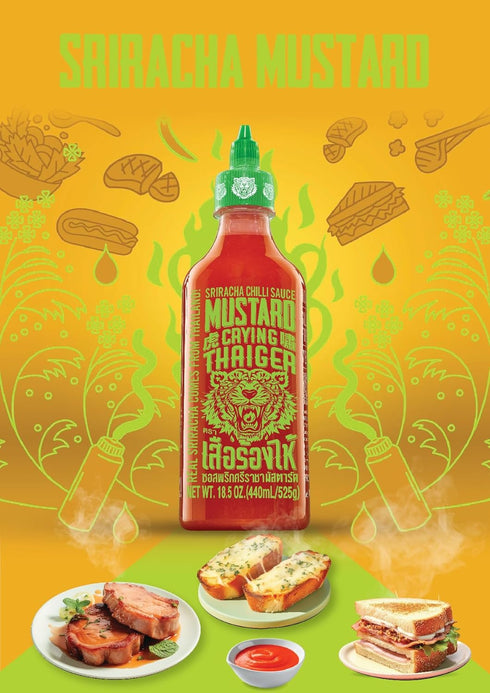 Crying Thaiger 18.5 (Pack 1) Sriracha Mustard Chili Sauce in Squeeze Bottle Ounce, Vegan, Gluten Free, Non-GMO, from