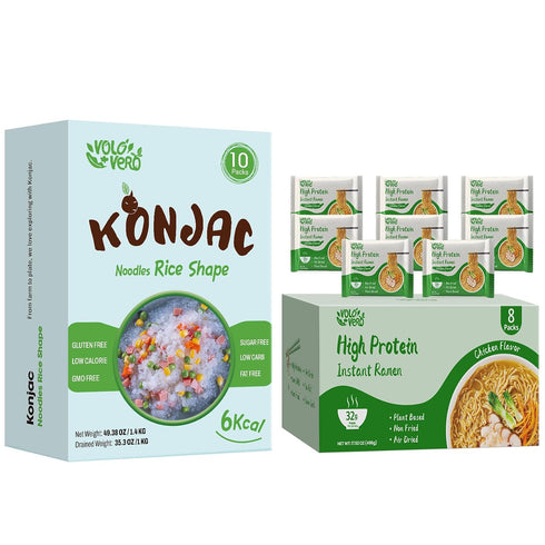 VOLO VERO High Protein (32g) Ramen, Konjac Rice, 18 Packs, Vegan, Plant-Based,