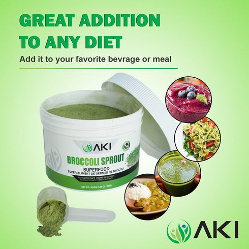 (5.29oz/150g) AKI Broccoli Sprout Powder - Ideal in Vitamins & Sulforaphane - Superfood for Green Veggie Smoothie