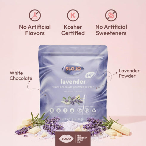 Frozen 2Lbs SLOJO Lavender White Chocolate Powder Premium Drink Mix for Hot & Cold Beverages, Gourmet Powder, Vegan