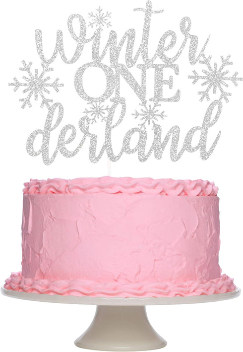 Silver Glitter Winter Onederland 1st Birthday Cake Topper, Winter Wonderland Cake Decorations