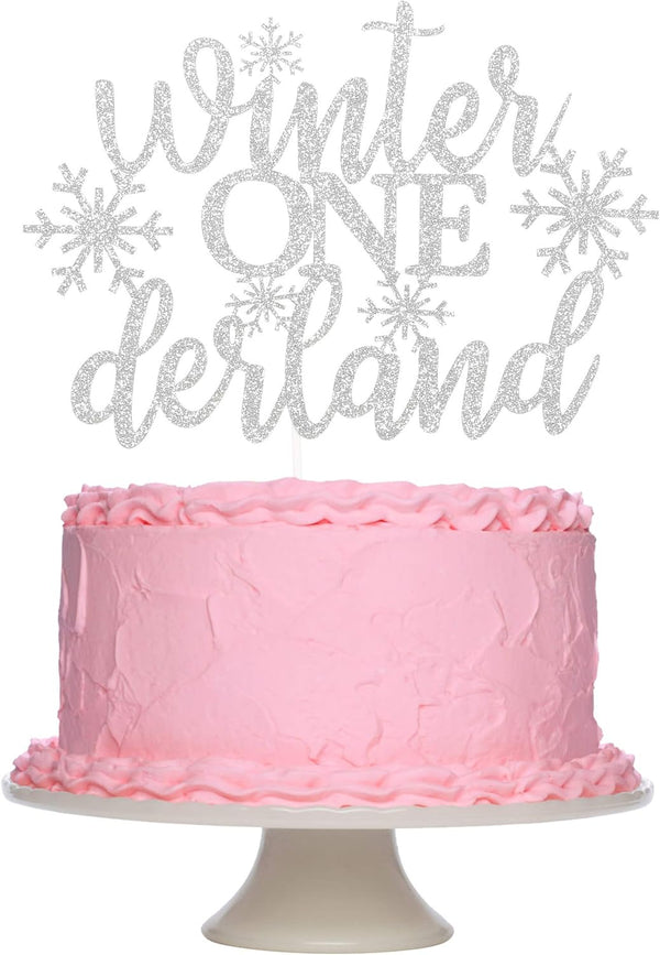 Silver Glitter Winter Onederland 1st Birthday Cake Topper, Winter Wonderland Cake Decorations
