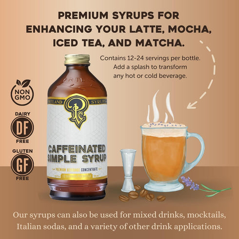 12 oz 24 (Pack 2) Portland Syrups - Caffeinated Simple Syrup - Premium Beverage Concentrate for a Boost of Clean Energy