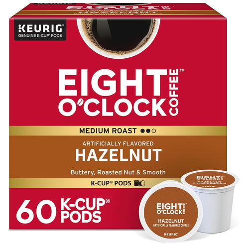 Eight O'Clock Coffee Hazelnut, Single-Serve Coffee K-Cup Pods, Medium Roast, 60 Count