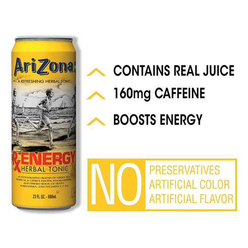 23 (Pack 24) Arizona Tea RX Energy Herbal Tonic, Ounce Cans