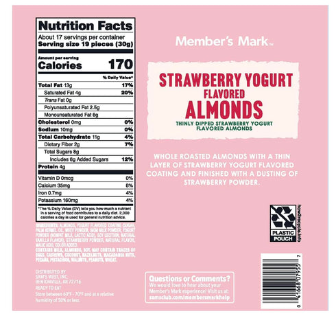 Generic MM 17.5 oz 2 Packs, Strawberry Yogurt Almonds, x Roasted Almonds with Sweet Strawberry Yogurt