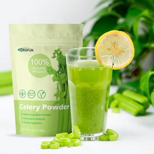100% 5.3 Oz ORGFUN Celery Powder Nature Fresh Celery Juice Powder, Locally Sourced No Additives Gluten Free Prefer