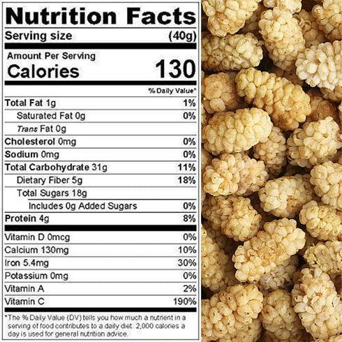 Mulberries, #1 Immense 100% Packed 5 lbs. (80 oz.) "FRESH" Sun Dried White, No sugar added, Low Sugar Snack, Nutrition