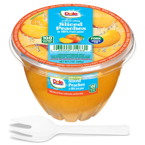 100% 7oz 12 Dole Fruit Bowls Diced Peaches in Juice Snacks, Total Cups, Gluten & Dairy Free, Bulk Lunch Snacks for Kids