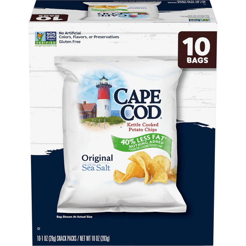Cape Cod Potato Chips, Less Fat Original Kettle Chips, 1 Oz Snack